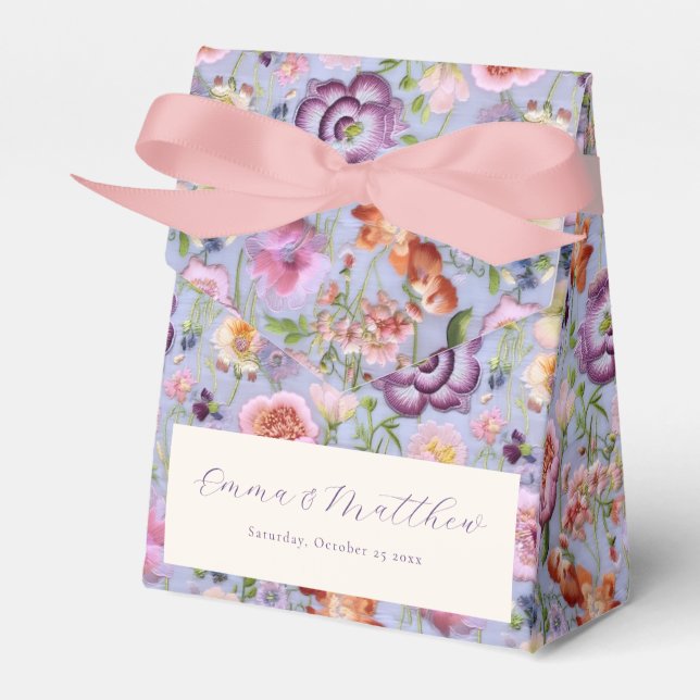 Lila bestickte Blume Hochzeit Geschenkschachtel (Vorderseite)