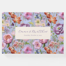 Lila bestickte Blume Maximalistische Hochzeit Gästebuch