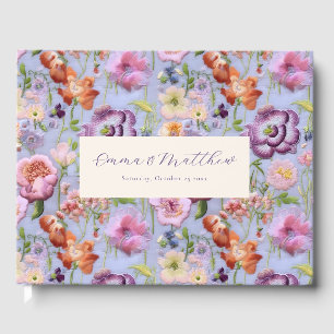 Lila bestickte Blume Maximalistische Hochzeit Gästebuch