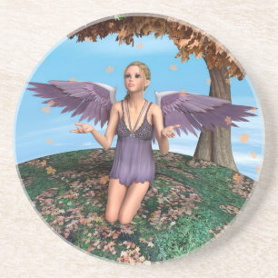 Lila betender Engel Herbst-Fantasie-Kunst Sandstein Untersetzer
