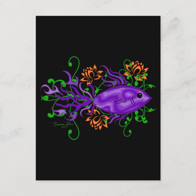 Lila Betta Fisch Lotus Blume Postkarte (Vorderseite)