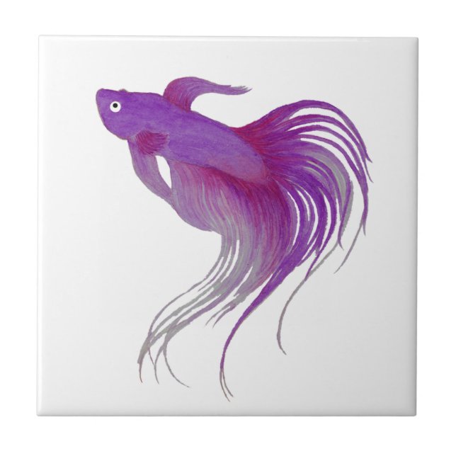 Lila Betta Fish Wasserfarbe Fliese (Vorderseite)