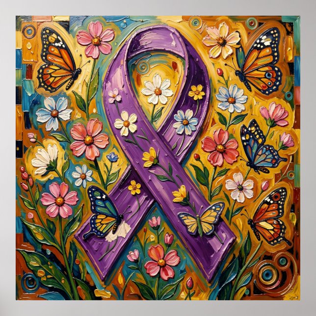 Lila Bewusstseins-Schleife Fibro Poster (Vorne)