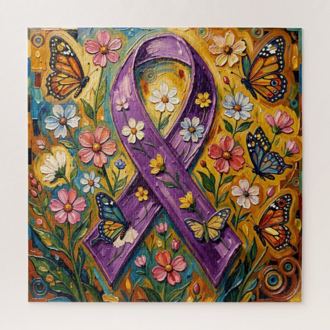 Lila-Bewusstseins-Schleife Fibro Puzzle (Vertikal)