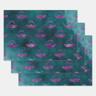 Lila Bienen auf Aquamarinen Geschenkpapier Set