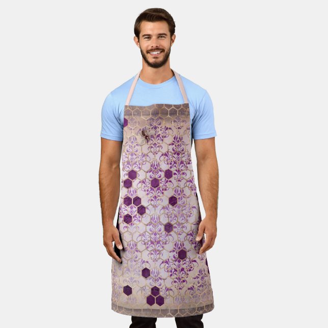 Lila Bienenreihe - Design 7 Schürze (Getragen)
