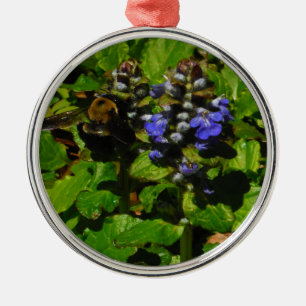 Lila Bienenvölker und Hummel Silbernes Ornament