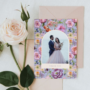 Lila Big Floral Embroidery Maximalistische Hochzei Dankeskarte