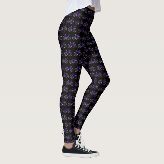 Lila Bikes auf schwarz Leggings (Rechts)
