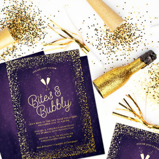 Lila Bitten & Bubbly Holiday Gold Folieneinladung