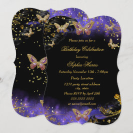Lila Black Butterfly Sparkone Geburtstagsparty Einladung