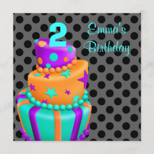 Lila Black Cake präsentiert Girls 2. Geburtstag Einladung