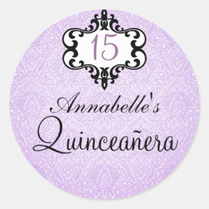 Lila & Black Chic Damask Quinceañera Sticker