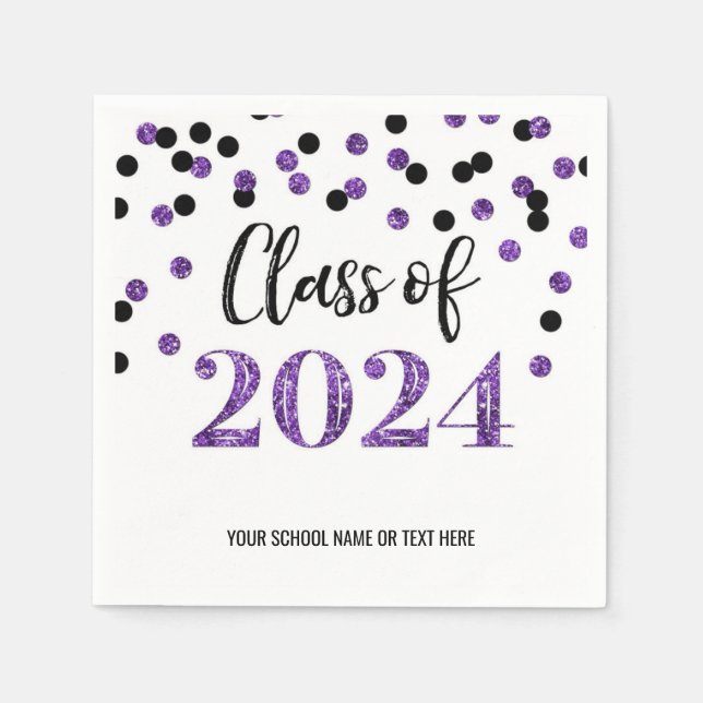 Lila Black Confetti Class of 2024 Napkins Serviette (Vorderseite)
