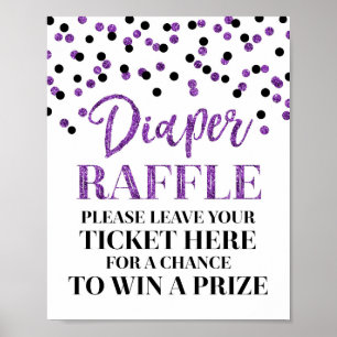 Lila Black Confetti Diaper Raffle Baby Dusche Poster
