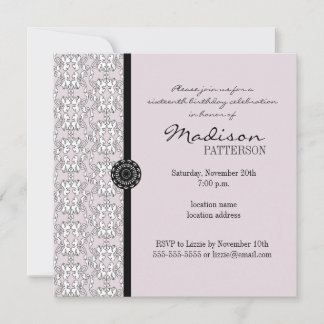 Lila & Black Damask Barock Sweet 16 Party Einladung