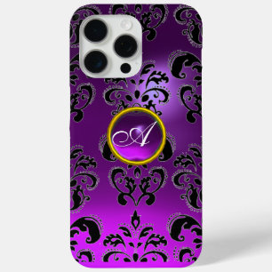 LILA BLACK DAMASK GEMSTONE MONOGRAMM iPhone 15 PRO MAX HÜLLE