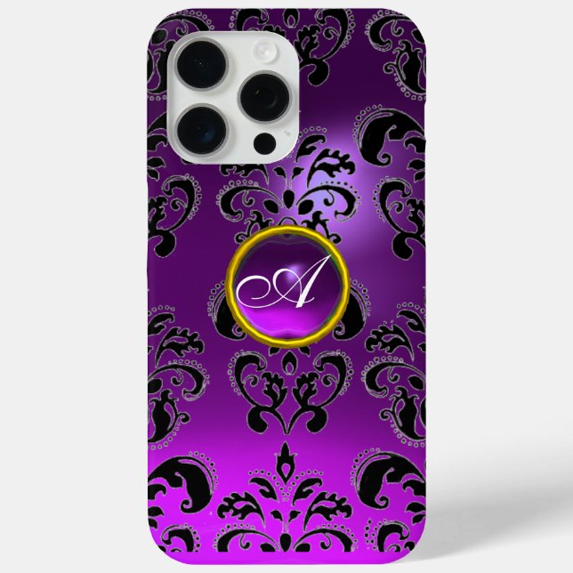 LILA BLACK DAMASK GEMSTONE MONOGRAMM Case-Mate iPhone HÜLLE (Rückseite)