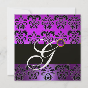 LILA BLACK DAMASK MONOGRAM AMETHYST WHITE ICE EINLADUNG