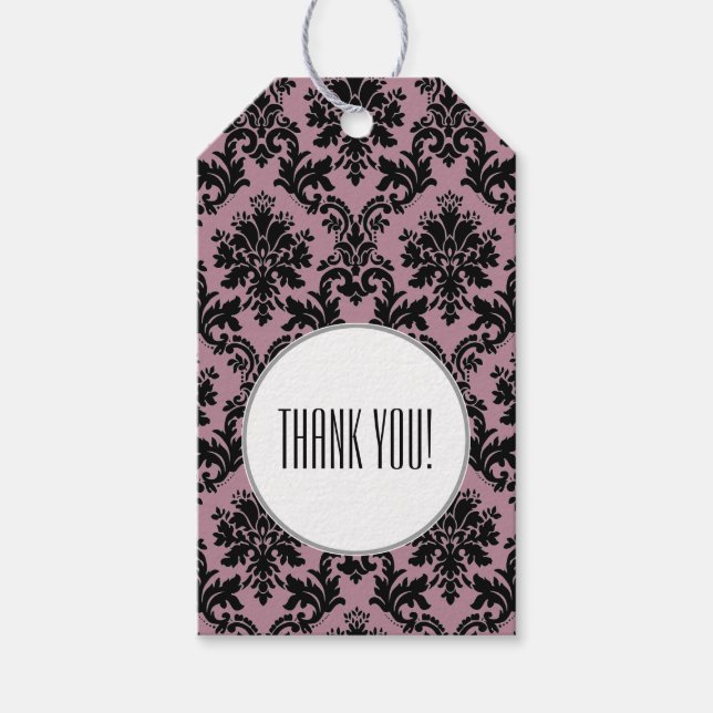 Lila Black Damask Muster Abschluss Vielen Dank Geschenkanhänger (Vorderseite)