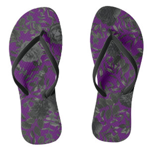 Lila Black Floral Wedding Gothic Flip Flops