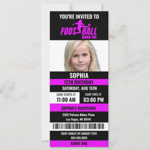 Lila Black Football Ticket Geburtstag Foto Invita Einladung