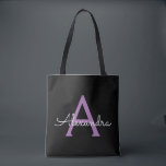 Lila Black Girl Script Monogram Name Modern<br><div class="desc">Schwarz und Lila Elegant Fügen Sie Ihren eigenen Namen Monogram Book Bag. Diese Büchertasche kann auf Ihren Vor- und Vornamen angepasst werden und als Geschenk für Weihnachten,  Geburtstag,  Brautparty oder Hochzeit.</div>