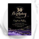 Lila Black Gold Agate 30. Geburtstag Einladung<br><div class="desc">Lila,  schwarz und goldgelb 30. Geburtstag Party Einladung. Elegantes modernes Design mit Aquarellfarben-marmorgeode Hintergrund,  Imitats Glitzer Gold und Typografie Skript-Schriftart. Die trendige Einladungskarte eignet sich perfekt für eine stilvolle Damenfeier. Gedruckte Zazzle-Einladungen oder Sofortdownload digitaler Druckvorlage.</div>