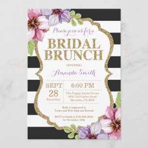 Lila Black Gold Bridal Brunch Einladung Floral