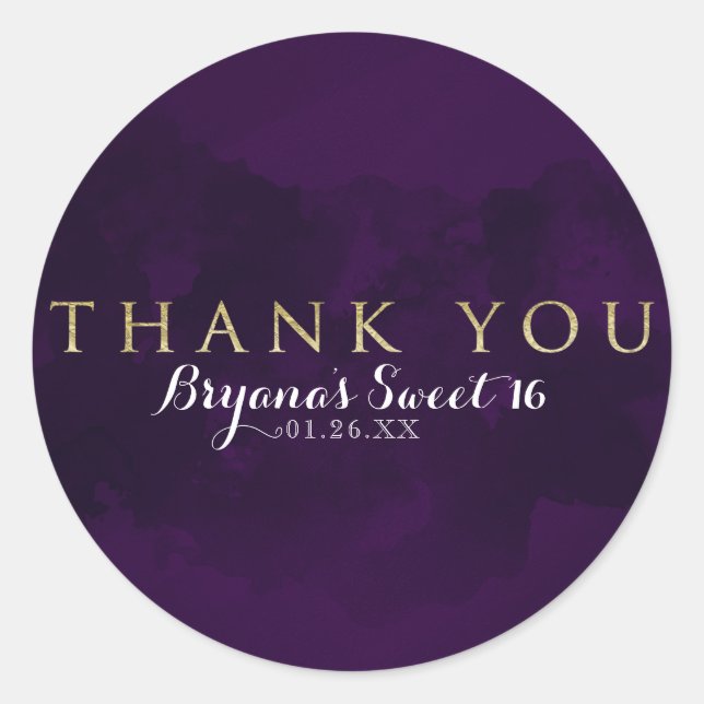 Lila Black & Gold Glam Modernes Gastgeschenk Runder Aufkleber (Vorderseite)