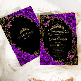 Lila Black Gold Quinceanera Einladung