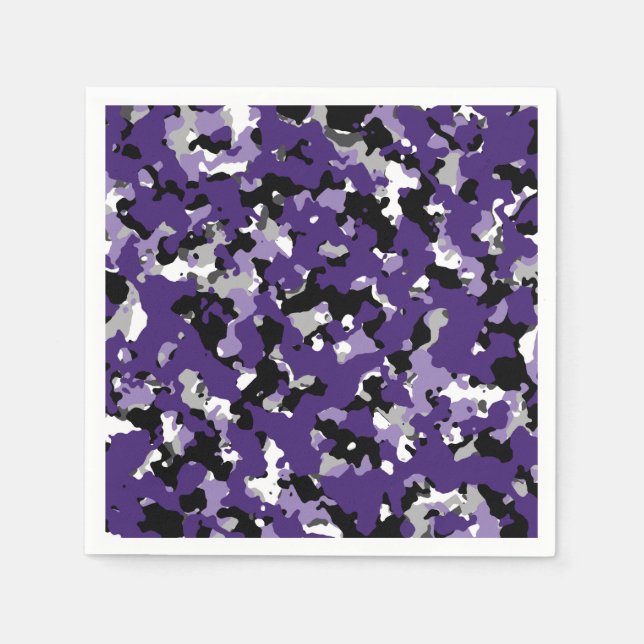 Lila Black Gray Camouflage Camouflage Print Party Serviette (Vorderseite)