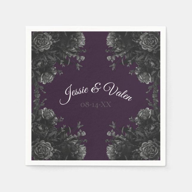 Lila Black Gray Rose Gothic Wedding Serviette (Vorderseite)