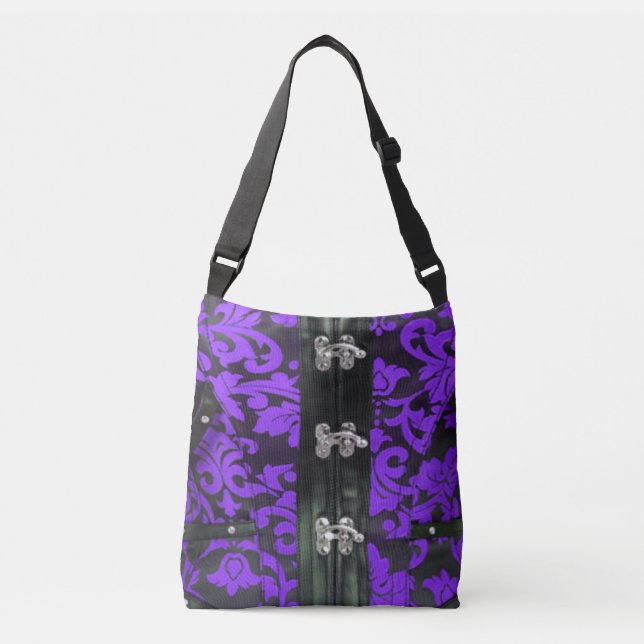 Lila Black Lace Steampunk Crossover Tasche (Vorderseite)