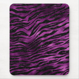 Lila & Black Ombre Glam Glitzer Tiger Streifen Mousepad