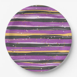 LILA BLACK ORANGE HALLOWEEN STREIFEN PAPPTELLER