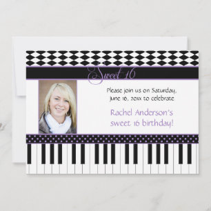 Lila Black Piano Thema Sweet 16 Geburtstag Einladung