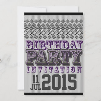 Lila Black Stripy Diamonds Geburtstagsparty Einlad Einladung