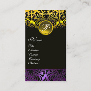 LILA BLACK YELLOW TOPAZ DAMASK MONOGRAMM, Gold Visitenkarte