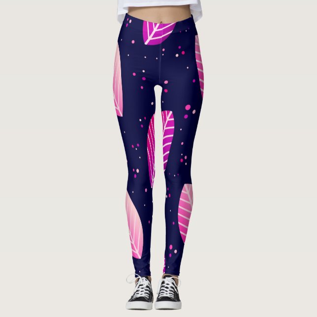Lila Blätter dunkelblaue Leggings. Leggings (Vorderseite)
