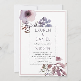 Lila Blätter Florals QR Code Hochzeit Einladung