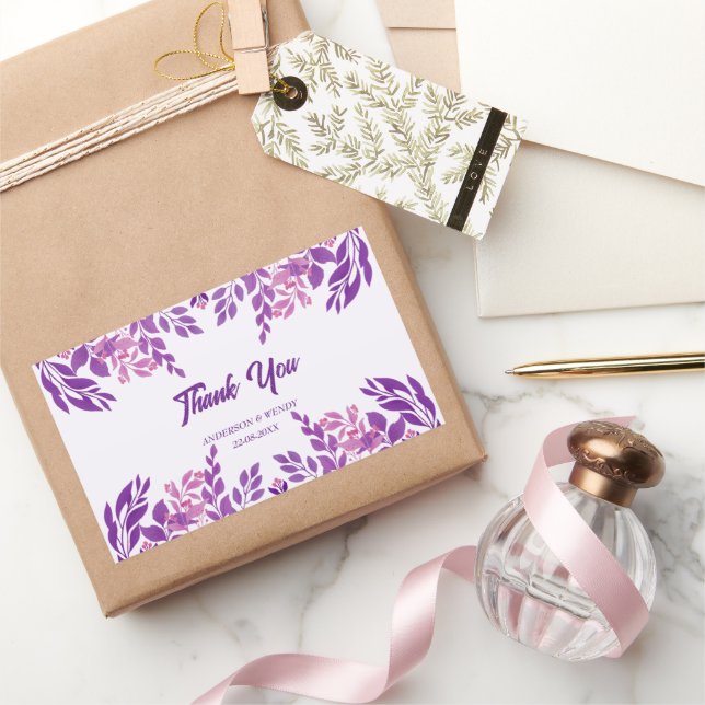 Lila Blätter Hochzeitthema Rechteckiger Aufkleber (Schenken)