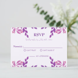 Lila Blätter Hochzeitthema RSVP Karte