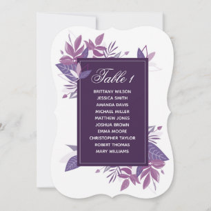 Lila Blätter Sitzplan. Violette Hochzeitsplanung Einladung