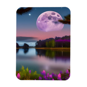 Lila Blattmoon und friedlicher See Magnet
