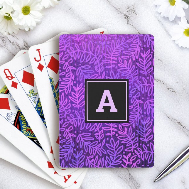 Lila Blattmuster fett monogramm-Typ modern Spielkarten (Von Creator hochgeladen)