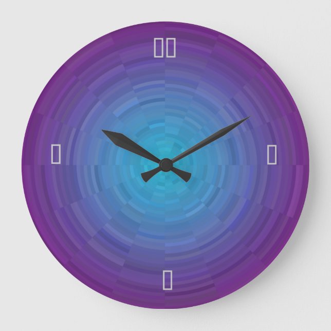 Lila Blau belichtete >Patterned Wand-Uhr Große Wanduhr (Vorderseite)