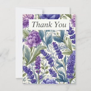 Lila & blau floral auf Creme Danke Karte