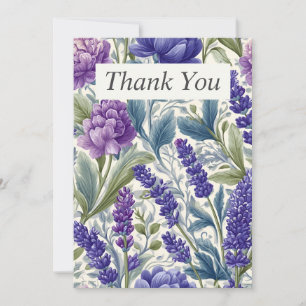 Lila & blau floral auf Creme Danke Karte