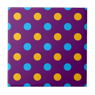 Lila Blau Gelb Polka-Punkte-Design  Fliese